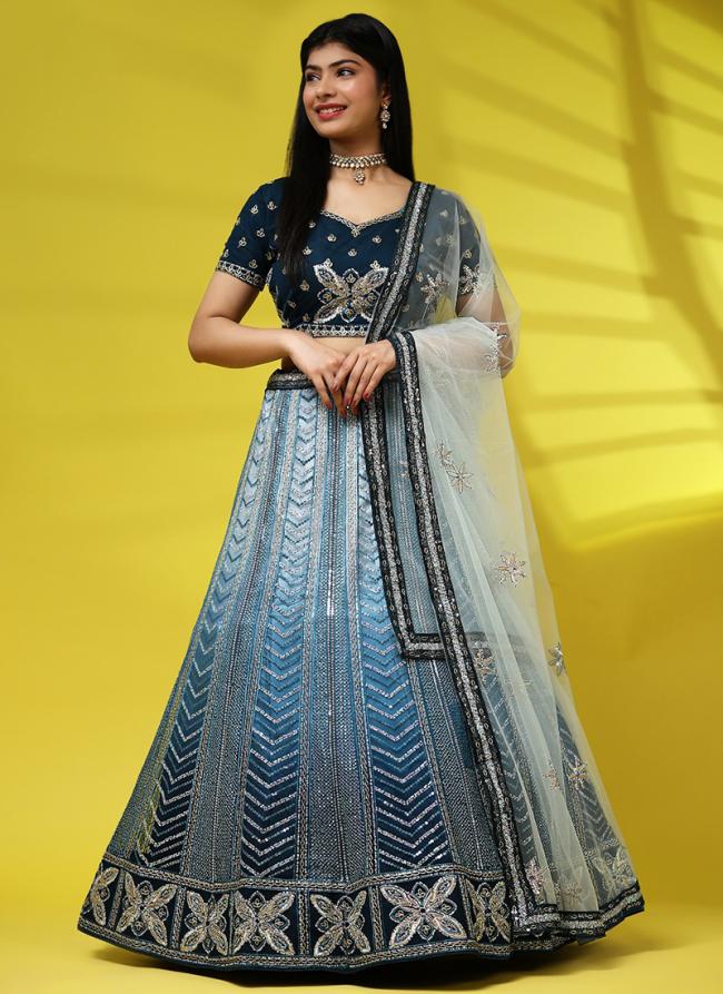 Fancy Net Blue Wedding Wear Embroidery Work Readymade Lehenga Choli